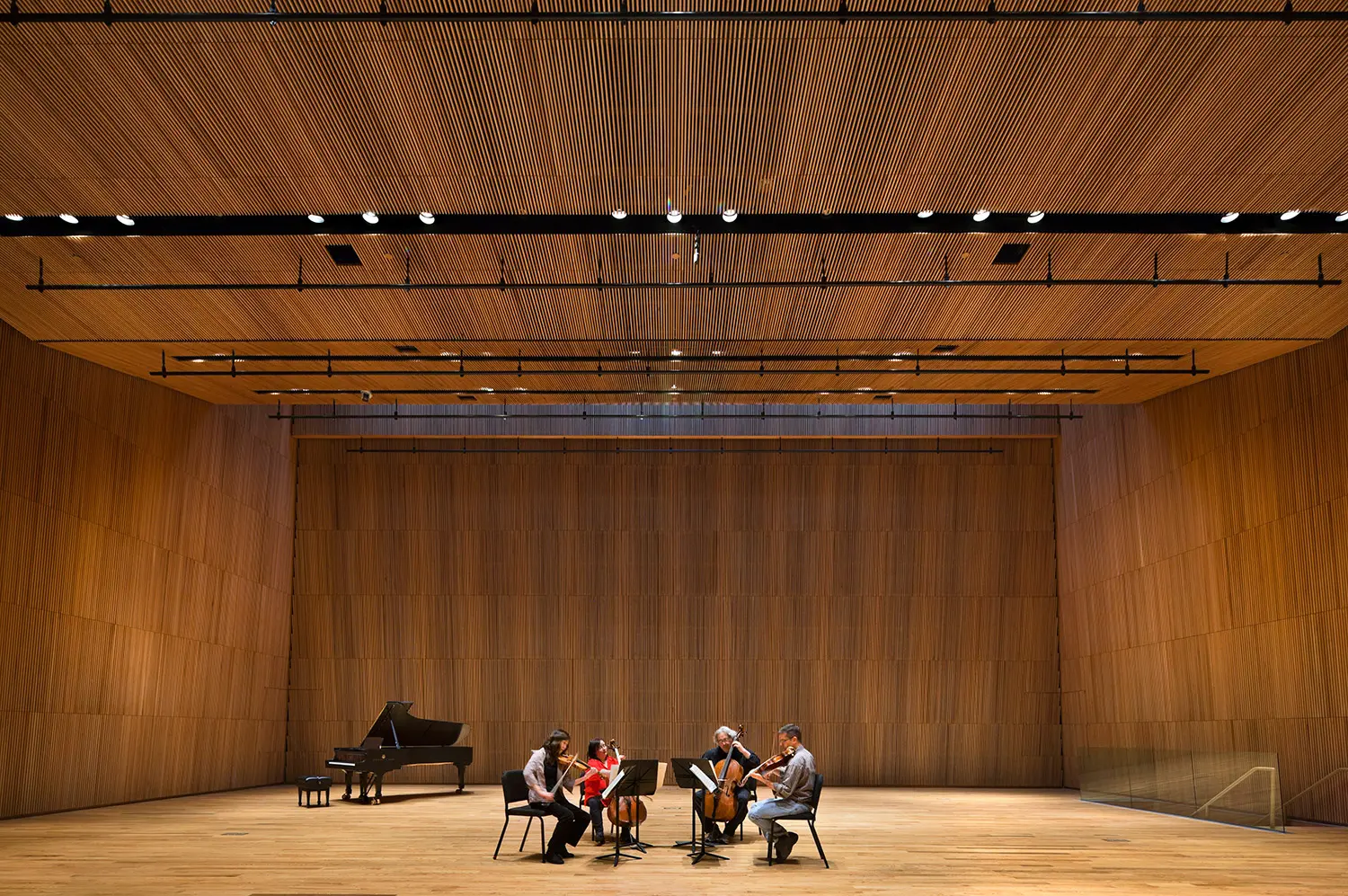 Chamber ensemble rehearses in Cary Hall — Photo: Francis Dzikowski